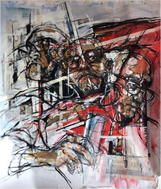 Self Portrait 'Contemplation' — Mixed media on paper by Chris Lary