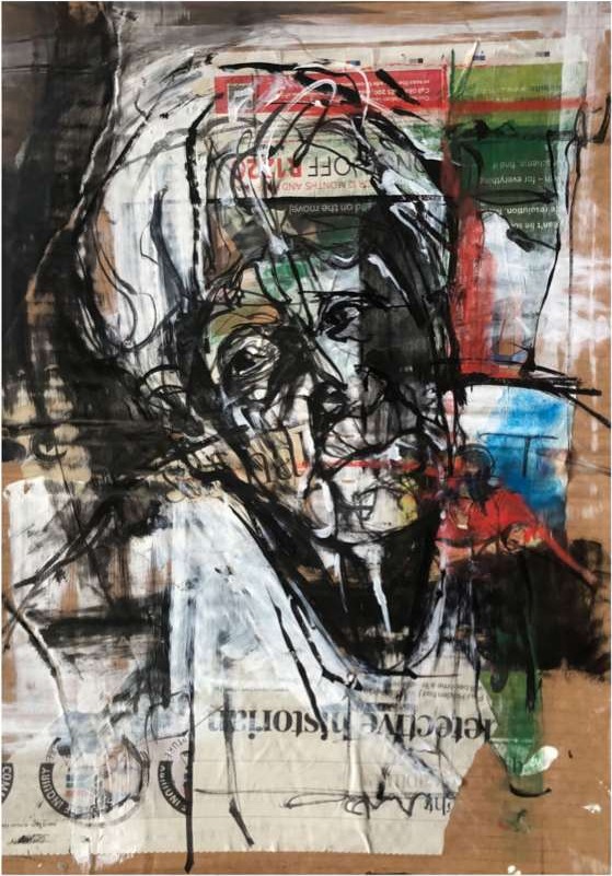 Pondering — Mixed media on board by Chris Lary