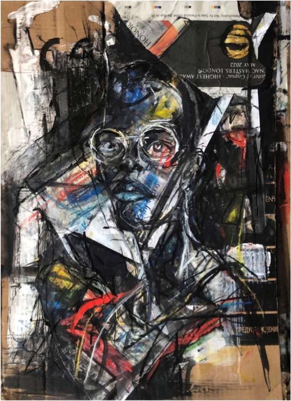 Interlectual — Mixed media on cardboard by Chris Lary