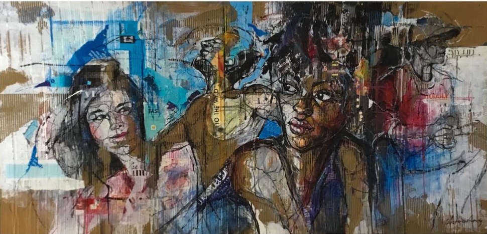 Headspace — large-scale mixed media on cardboard by Chris Lary