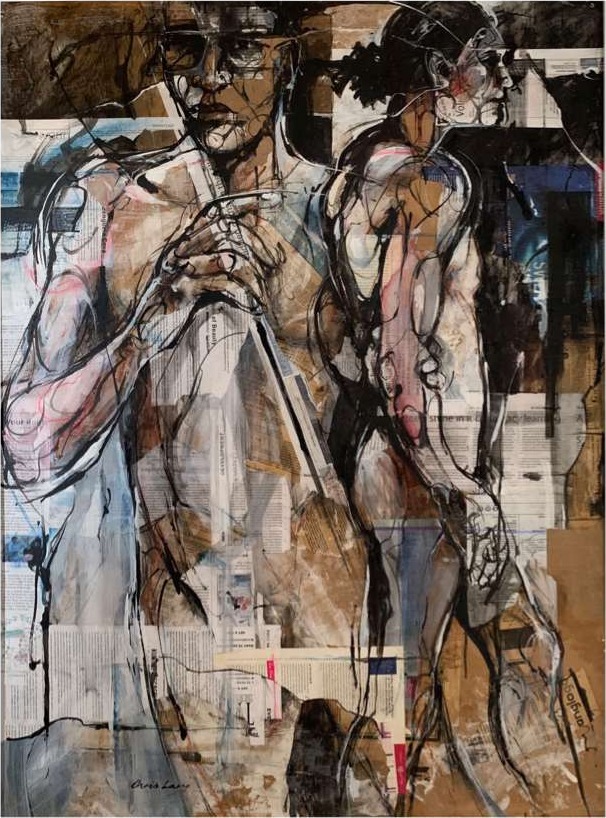 Two Pose Figure Study — Mixed media on card by Chris Lary