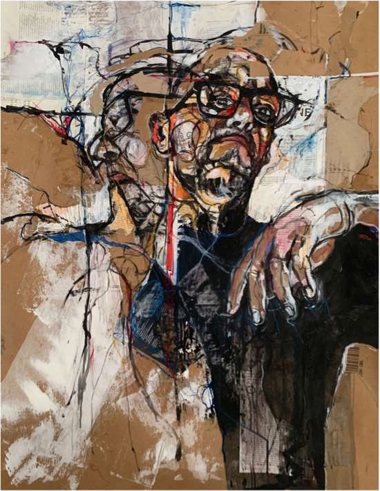 Split Presence — Mixed media on cover stock by Chris Lary