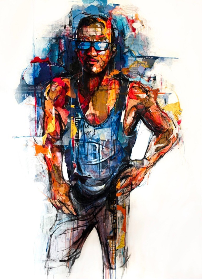 The Firefighter — mixed media on canvas by Chris Lary